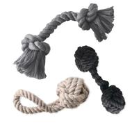 Pet Passion Brady The Rope Lot de 3 jouets à tirer en coton bio pour toutes les races d'animaux de compagnie, noir ombré, taille unique