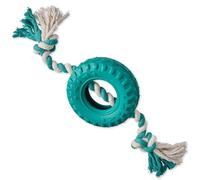 Pet Passion Pneu en caoutchouc naturel et corde en coton bio pour toutes les races d'animaux de compagnie, bleu sarcelle, taille unique
