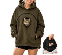 Pet Pouch Hoodie for Women, Cat Carrier Sweatshirt with Adjustable Opening (Army Green,Medium)