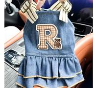 Pet Puppy Cat Clothing Source Factory Direct Sales Spring and Autumn Style Spicy Girl Denim Skirt Collection (Letter Bear Cowboy Couple Dress - Jupe, Medium)