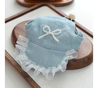 Pet Puppy Cat Clothing Source Factory Direct Sales Spring and Autumn Style Spicy Girl Denim Skirt Collection (Pearl Bow Sun hat, Small)