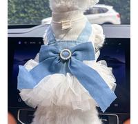 Pet Puppy Cat Clothing Source Factory Direct Sales Spring and Autumn Style Spicy Girl Denim Skirt Collection (Pearl Denim Skirt Small)