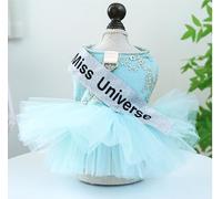 Pet Puppy Cat Clothing Source Factory Spring and Autumn Thin Satin Ribbon Wedding Dress Wholesale (Miss Universe Dress - Bleu Vert, M)