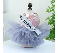 Pet Puppy Cat Clothing Source Factory Spring and Autumn Thin Satin Ribbon Wedding Dress Wholesale (Miss Universe Dress - Rose, XS)