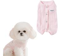 Pet Recovery Suit for Post-Surgery, Anti-Lick Body, Breathable Knit Fabric, Cat and Small Dog Belly Protection, Size S, Pink, Back Length 25cm