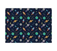 Pet Space Planet Rockets Tapis de gamelle pour chien Bleu | Tapis d'alimentation absorbant pour animal de compagnie pour gamelle de nourriture et d'eau, sans taches, séchage rapide