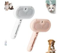 Pet Spray Hair Removal Comb, Spray Grooming Brush Massage Com, Self-Cleaning Pet Grooming Brush for Cats and Dogs, Pet Hair Removal Tool for Removing Tangled and Loose Hair (White+Pink)