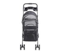 Pet Stroller Pliable One Click, 4 Roues, Capote Soleil 3 Directions, Porte - Gobelet Noir - Vue Panoramique, Roues Avant 360°, Sécurité et Confort en Voyage (Noire)