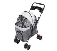 Pet Stroller Pliable One Click, 4 Roues, Capote Soleil 3 Directions, Porte - Gobelet Noir - Vue Panoramique, Roues Avant 360°, Sécurité et Confort en Voyage (Grise)