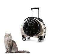 Pet Trolley Backpack,Durable Pet Carrier on Wheels,Transparent & Breathable Cat Backpack Carrier with Ventilation Holes,Removable Wheels,Rolling Pet Carrier Backpack with Removable Mat(Gold)