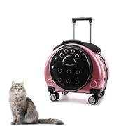 Pet Trolley Backpack,Durable Pet Carrier on Wheels,Transparent & Breathable Cat Backpack Carrier with Ventilation Holes,Removable Wheels,Rolling Pet Carrier Backpack with Removable Mat(Pink)