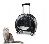 Pet Trolley Backpack,Durable Pet Carrier on Wheels,Transparent & Breathable Cat Backpack Carrier with Ventilation Holes,Removable Wheels,Rolling Pet Carrier Backpack with Removable Mat(Black)