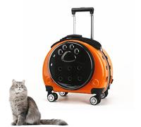 Pet Trolley Backpack,Durable Pet Carrier on Wheels,Transparent & Breathable Cat Backpack Carrier with Ventilation Holes,Removable Wheels,Rolling Pet Carrier Backpack with Removable Mat(Orange)