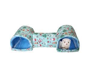 Pet Tunnel - Soft Interactive Washable Fabric 50x20cm | Christmas Chinchillas Hamsters Sleeping Bed | Play Tube for Hedgehogs Small Animals Squirrels Pets