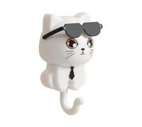 Pet Wall Hooks - Cute Adhesive Holder for Keys | Cat Design with Sunglasses Waterproof Style, No Drilling Needed, Decorative Accessory for Home Living Room Entryway Organization