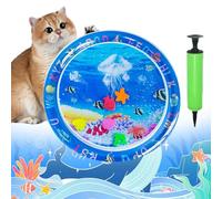Pet Water Bed for Dogs, Cooling Mat for Dogs/Cat, Water Sensory Playmat with Fish for Pet Play, Thickened Inflatable Pet Cat WaterBed Cushion with Inflatable Tube (E, Round)