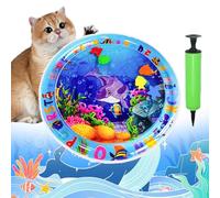 Pet Water Bed for Dogs, Cooling Mat for Dogs/Cat, Water Sensory Playmat with Fish for Pet Play, Thickened Inflatable Pet Cat WaterBed Cushion with Inflatable Tube (A, Round)