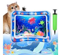 Pet Water Bed for Dogs, Cooling Mat for Dogs/Cat, Water Sensory Playmat with Fish for Pet Play, Thickened Inflatable Pet Cat WaterBed Cushion with Inflatable Tube (E, Suqare)