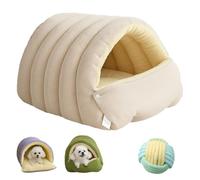 Pet Winter Cave, Warmth Cozy Comfort Plush Pet Cave, Cozy Monster Cat Bed, Removable Washable for Cats and Small Dogs (Beige,L)
