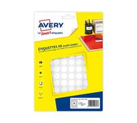 [PET15W-5] Avery Lot de 5 Sachets de 1536 pastilles Ø15 mm. Imprimables blanc