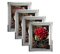 PETAFLOP Cadre Photo 13x18 en Verre, Lot de 4 Cadres en Argent et paillettes à Poser sur Mural