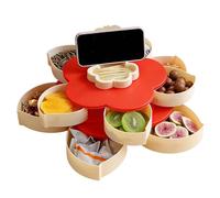 Petal Shape Divided Serving Tray, Rotating Food Platter, 12 inches with Multiple Compartments, Snack Organizer, Party Dish with Rotating Base, Kitchen and Picnic for Brunch Dinner