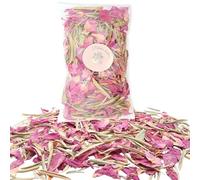 PETALES BOHEME - 1 Litre Confettis de Mariage Biodégradable Vert et Rose - Fleurs séchées en Vrac - Feuilles d'olivier et Pivoine | Décoration de Table Champêtre - France (rose,vert)