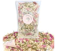 PETALES BOHEME - 1 Litre Confettis Mariage Fleurs séchées Vrac - Feuilles de Bambou, Jasmin, Pivoine - Naturel Biodégradable | Décoration Champêtre - Petales a Jeter Mariage - France (Rose, vert)