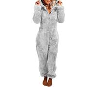 Petalum Combinaison Pyjama Femme Barboteuse Polaire Capuche Vêtement Nuit Adulte Costume Chaud Loungewear Douce Onesie Pajama Women Sleepwear Jumpsuit Pilou Pilou (Gris, Taille 40(L))