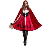 Petalum Costume Adulte Halloween Robe Rouge Femme Sexy Déguisement Chaperon Rouge, Robe Soubrette Gothique Lolita sans Manches Fermetuze Zippé sur Dos avec Cape à Capuche pour Cosplay Noël