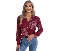 Petalum Femme Chemisier Boutonné Manche Longue Col à Revers Impression Léopard Lettre Rayure Irrégulière Chic Top Haut Blouse OL Elégant Printemps Eté