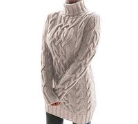 Petalum Robe Pull Femme Tricot Torsadée Hiver Pullover Tunique Extensible Chic Sexy Sweater Dress Vintage Chaud Mi-Longue Col Montant