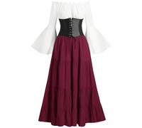 Petalum Robe Rétro Médiévale Vintage Elégante Robe de Soirée Renaissance Victorienne Epaule Nues Manches Longeus Trompettes Tenue Aristocrate pour Fête Bal Cérémonie