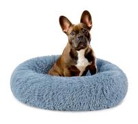 PetAmi Lit apaisant pour Chien et Chat de Petite et Moyenne Taille - Lavable en Forme de Beignet - en Fausse Fourrure Moelleuse - Antidérapant - Peut contenir jusqu'à 11,3 kg, 58,4 cm - Bleu poudré