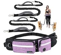 PetAmi Lot de 2 Laisse Mains Libres pour Chien, Sac de Ceinture pour la Marche, Le Jogging, Poche à Double Fermeture éclair avec Distributeur de Sacs à déjections, Double poignées rembourrées, Laisse