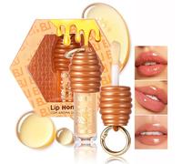 Petansy Huile à lèvres au miel, baume à lèvres hydratant et brillant, haute brillance, finition lisse, huile brillante transparente dorée, hydratant nourrissant pour les lèvres sèches avec porte-clés