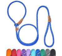 Petarea Laisse antidérapante de 1,5 m pour chien de petite, moyenne et grande taille, laisse de dressage sans traction avec fil réfléchissant, laisse à boucle solide et confortable (rayures bleues, taille M 0,9 cm)