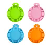 PetBonus Couvercles en Silicone Sans BPA pour Boîtes de Nourriture pour Animaux, Lot de 4 Pièces Universel, 1 Couvercle Idéalement pour 3 Tailles Standard de Conserves ((bleu, vert, rose, orange)