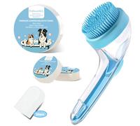 PetBoutiSEL Brosse de bain pour chien avec distributeur de shampooing intégré - Kit de toilettage 4 en 1 pour animaux de compagnie | Comprend 20 lingettes jetables, 1 serviette de bain compressée, 2
