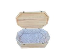 PETBYE Cercueil pour Animaux en Bois octogonal, Finition Naturelle - Taille XXL pour Grands Animaux - Cercueil avec Doublure intérieure satinée & Fermeture métallique Solide