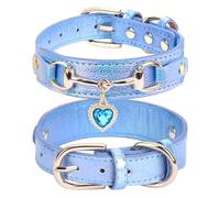 PETCARE Collier mignon pour petit chien et chat, cuir synthétique unique - Bling Sparkle in the Sunlit, collier pour chiot avec pendentif cœur en strass, collier pour chien ou chihuahua (bleu, XS