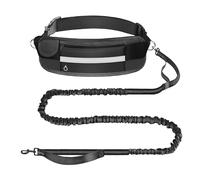 PETCOOZ Laisse Canicross Chien, Laisse Mains Libres Chien Élastique 160-220cm, Longe de Jogging Anti-tirons avec Couture Réfléchissante, Double Poignée, Ceinture Réglable pour Marche, Randonnée, Noir