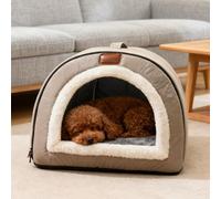 PETCUTE 2 en 1 Niches pour Chien,Niche pour Chat d'intérieur, Doux et Chaud,Pliable Maison Chat avec Coussin Amovible, Fond Antidérapant,pour Animaux de Compagnie de Petite et Moyenne Taille,L