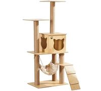 PETCUTE Arbre à Chat Design Moderne,130CM,Stable Arbre a Chat en Bois avec 1 Hamac,1 Niche,2 Plateformes,Tour de Jeux pour Chats avec Poteaux à Griffer en Sisal,Facile à Installer
