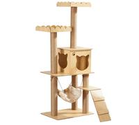 PETCUTE Arbre à Chat Design Moderne,130CM,Stable Arbre a Chat en Bois avec 1 Hamac,1 Niche,2 Plateformes,Tour de Jeux pour Chats avec Poteaux à Griffer en Sisal,Facile à Installer