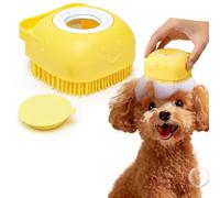 PETCUTE Brosse de Bain pour Chien et Chat,Leicht,Brosse de Bain en Silicone Souple pour Animaux de Compagnie avec Distributeur de Shampoing pour Chiens & Chats à Poils Courts/Longs,Jaune