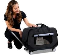 PETCUTE Caisse de Transport Chat avec roulettes, Sac de Transport pour Chien avec Poignée Télescopique,Tapis Amovible,Sac pour Chat avec Ceinture de Sécurité,Airline Approuvé