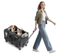 PETCUTE Caisse de Transport pour 2 Chat avec Roulette,Respirant Sac de Transport pour Chats,Sac de Transport pour Animaux de Compagnie avec Laisse de Sécurité,Voyage en Voiture, Camping,Noir
