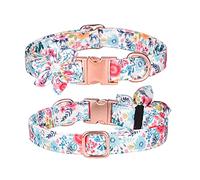 PETCUTE Collier de Chien en Coton Personnalisé,Collier Chat et Chien,Collier pour Chien avec Fleur et Noeud Papillon Ajustable,Réglable Collier pour Animal Domestique,Collier pour Chien avec Boucle