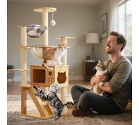 PETCUTE Grand Arbre à Chat en Bois, Tour Moderne pour Chats avec Capsules Spatiales, échelle, Jouets pour Chat, Plateformes, Meubles pour Chats,Capacité de Charge 7kg